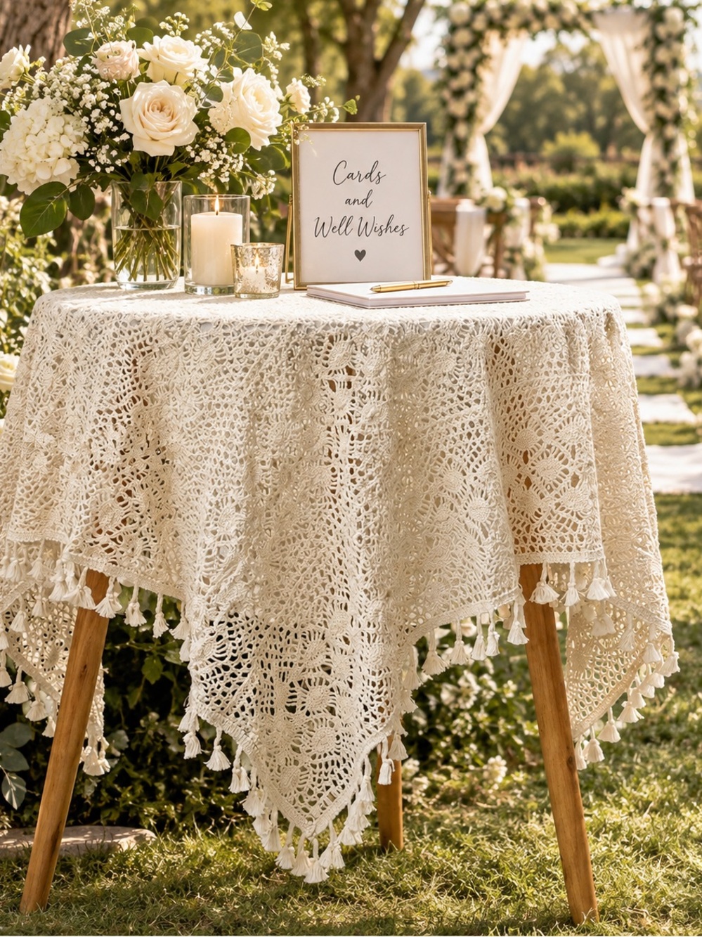 BMIDRUT Vintage Crochet Tablecloths Lace Doilies Cotton Beige Square Tablecloth